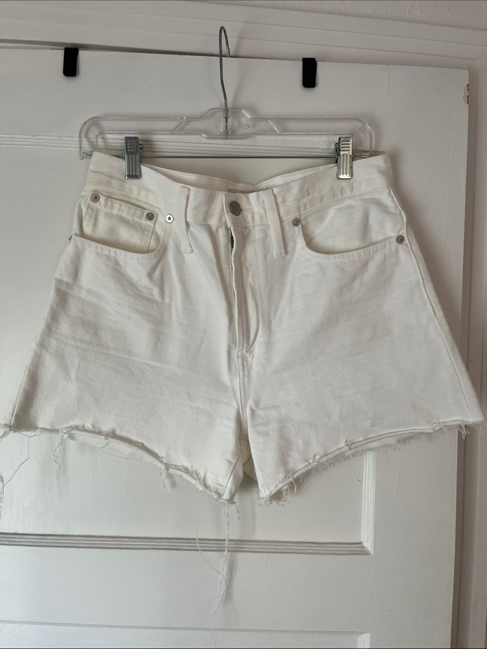 Madewell White High-Rise Raw Hem Denim Shorts